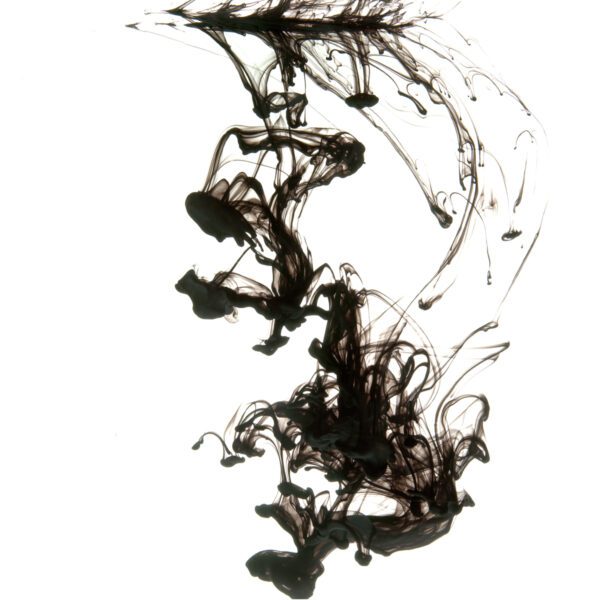 black ink on bleed white background